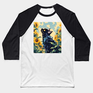 dreamy cat with sunflowers Baseball T-Shirt